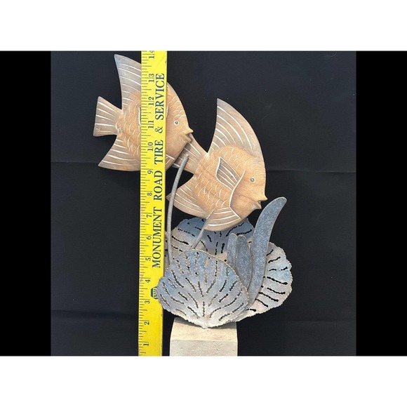 Coastal Decor "Wooden Angel Fish w/Metal accents on Stone base" Mixed Media - Picture 8 of 9
